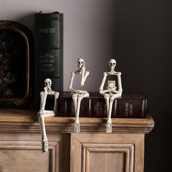 7.2" H Resin Skull Reading Thinker Figurines Statues for Table Bookshelf - Picture 5 of 7